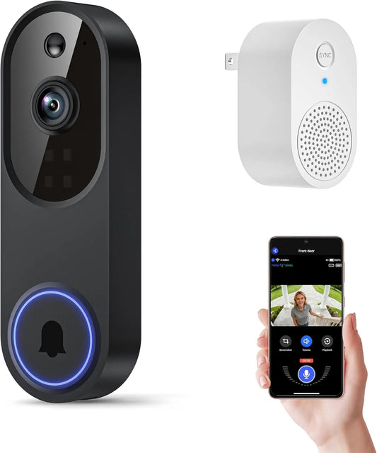 Wireless Wi-Fi Video Doorbell Camera with Two Way Audio, Night Vision, Cloud Storage, Smart AI Motion Detection, Support 2.4Ghz Wi-Fi Only