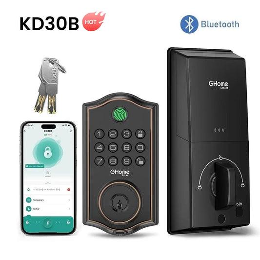 Ghome Smart Electronic Door Security Lock - Ambidextrous Keyless Entry Deadbolt Smart Home Controls with App Control, Auto-Lock, Self-Install, Waterproof Design for Home, Black, Batteries Packed Separately